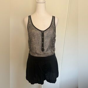 Free People Black Floral Short Romper with Pockets size 2